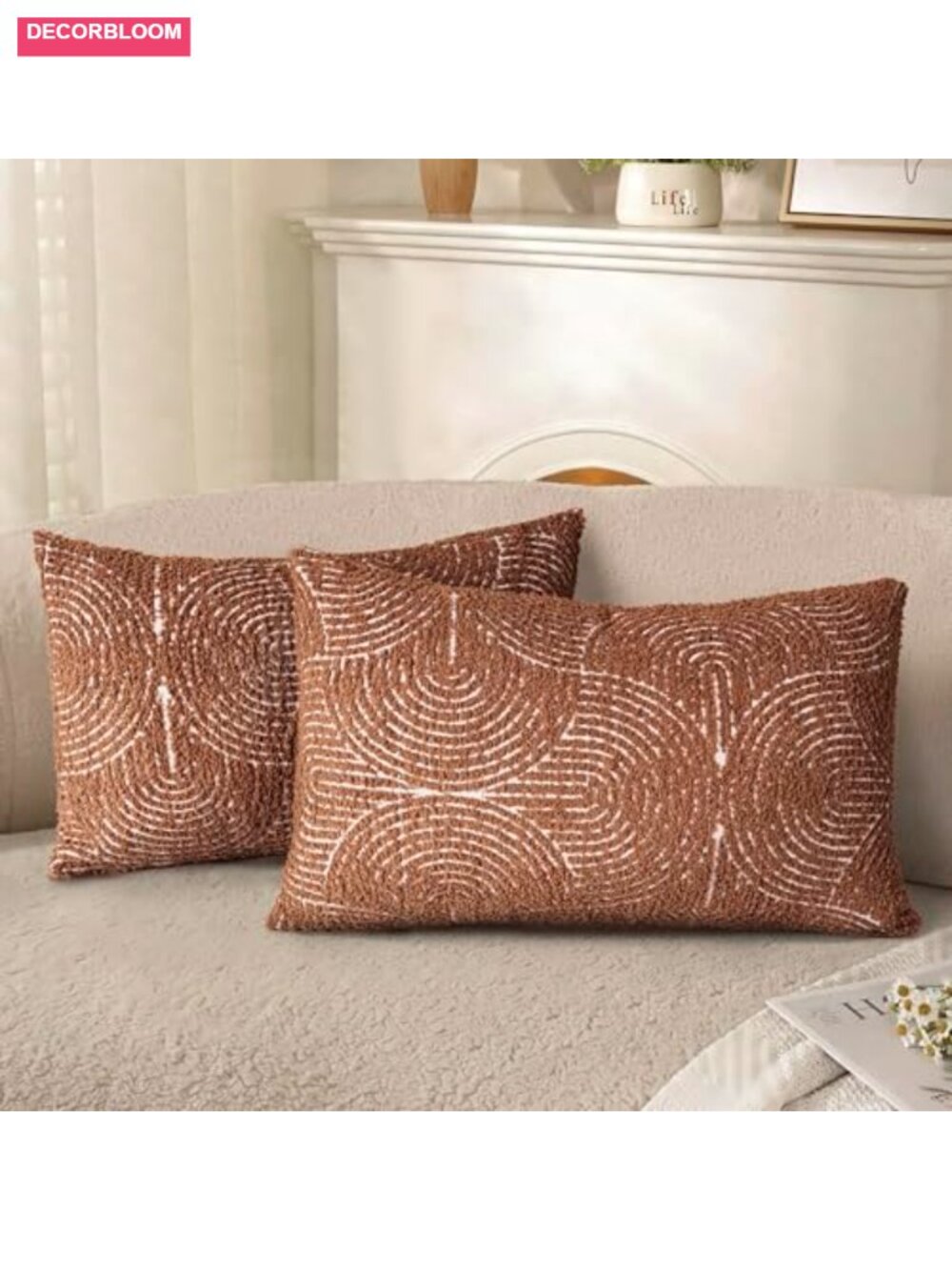 Boho Tufted Lumbar Pillow Covers 12x20 Set of 2, Mid Century Modern Woven